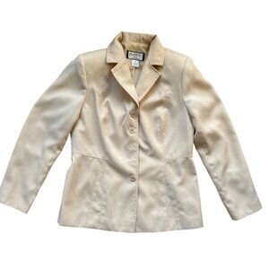Mary McFadden Petite Collection Womens Blazer 6P Beige Cotton/Polyester